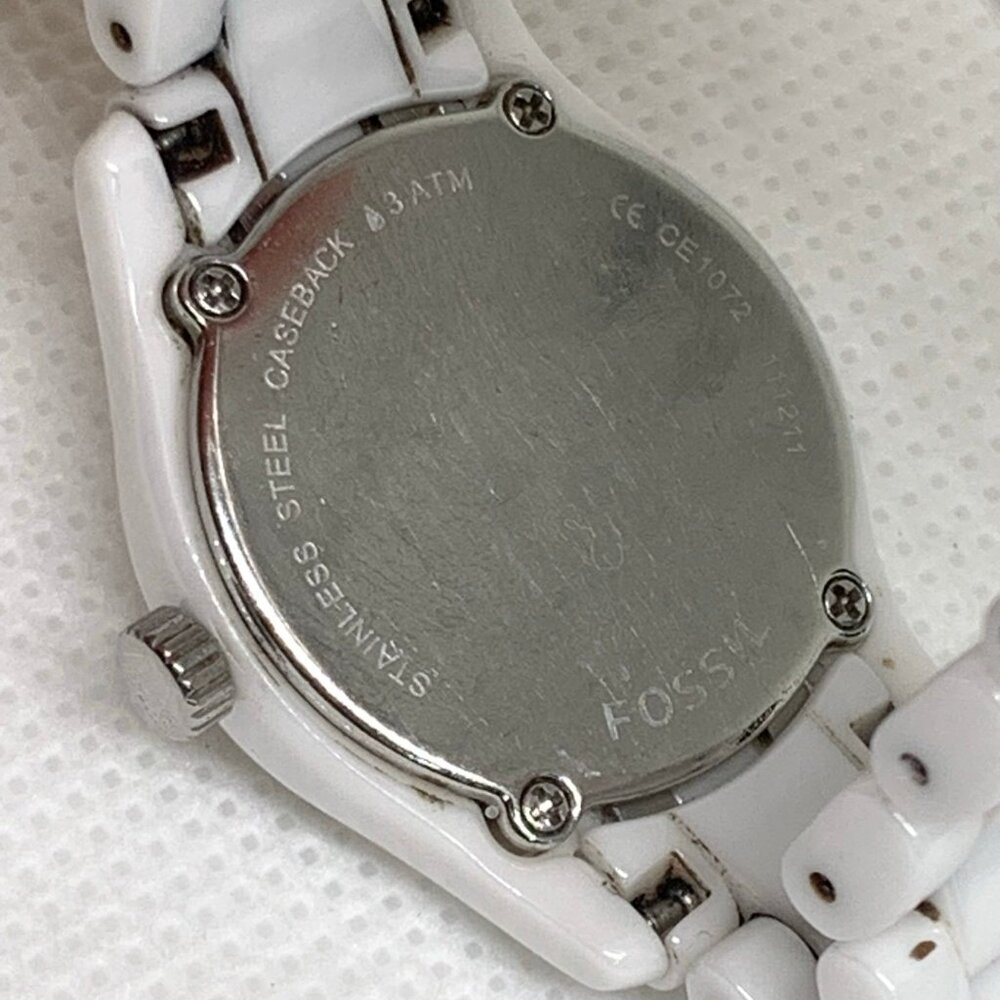 Fossil women’s watch ce1072 date white tone ceramic 25mm quartz 6” running - Picture 7 of 9